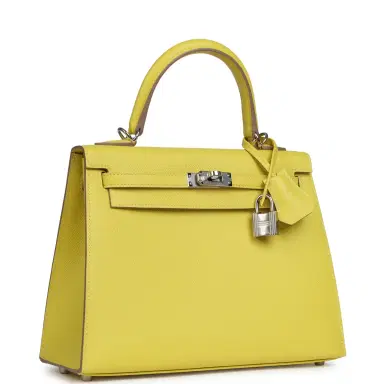 HERMÈS Hermes Kelly Sellier 25 Lime Epsom Palladium Hardware | Thumbnail 2