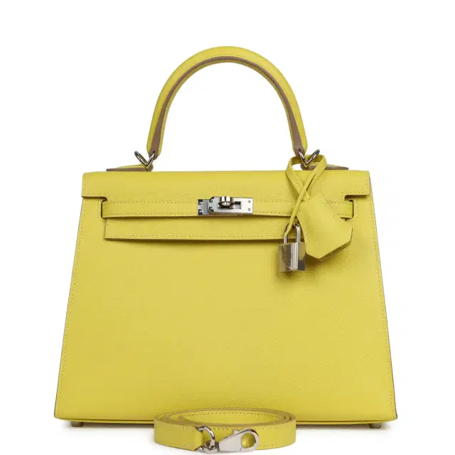 HERMÈS Hermes Kelly Sellier 25 Lime Epsom Palladium Hardware