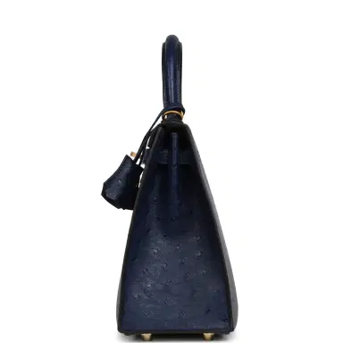 HERMÈS Hermes Special Order (HSS) Kelly Sellier 25 Gris Agate, Bleu Iris Ostrich Brushed Gold Hardware | Thumbnail 4 HERMÈS Hermes Special Order (HSS) Kelly Sellier 25 Gris Agate, Bleu Iris Ostrich Brushed Gold Hardware | Thumbnail 4