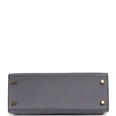 HERMÈS Hermes Special Order (HSS) Kelly Sellier 25 Gris Agate, Bleu Iris Ostrich Brushed Gold Hardware | Thumbnail 6 HERMÈS Hermes Special Order (HSS) Kelly Sellier 25 Gris Agate, Bleu Iris Ostrich Brushed Gold Hardware | Thumbnail 6
