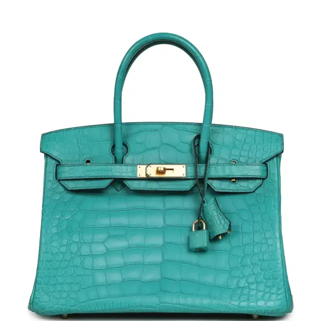 HERMÈS Pre-owned Hermes Birkin 30 Bleu Paon Matte Alligator Gold Hardware