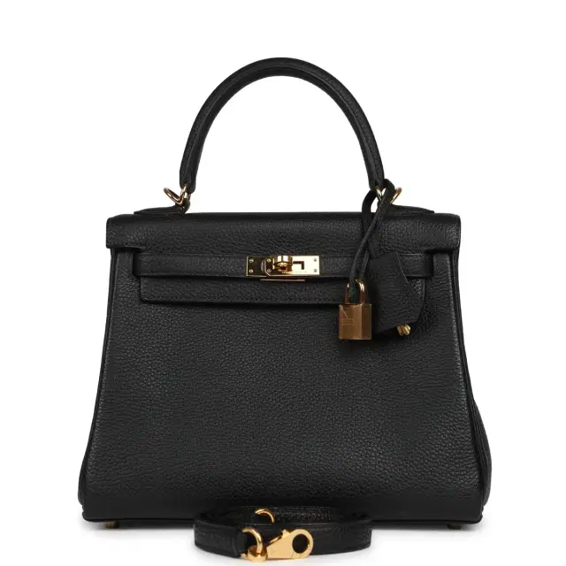 HERMÈS Pre-owned Hermes Kelly Retourne 25 Black Togo Gold Hardware