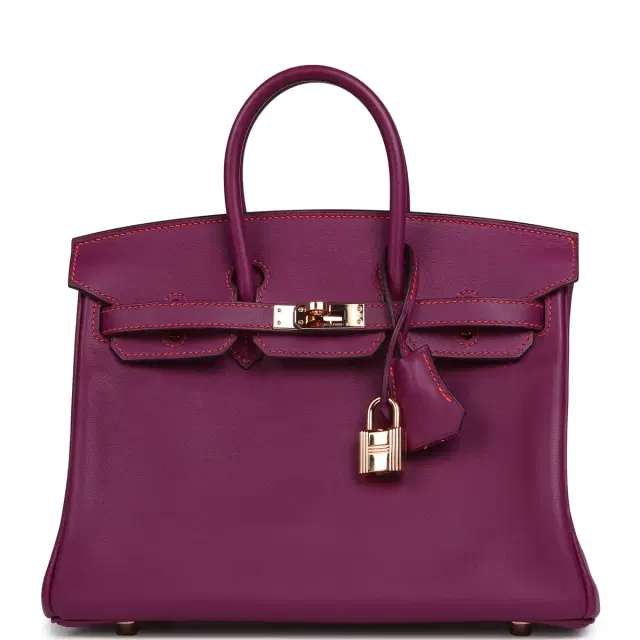 HERMÈS Pre-owned Hermes Special Order (HSS) Birkin 25 Anemone Verso Swift Rose Gold Hardware