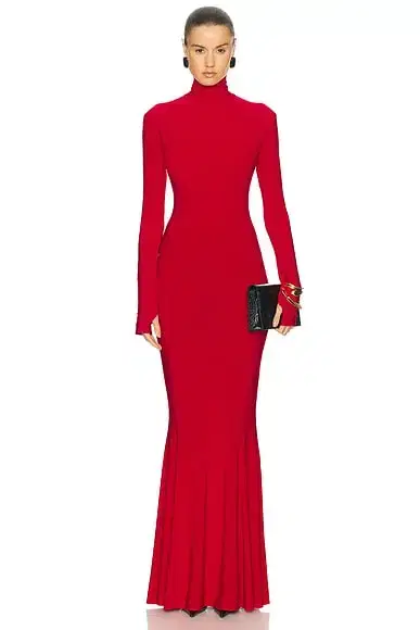 Norma Kamali Long Sleeve Turtle Fishtail Gown