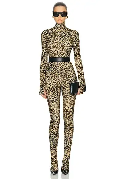 Norma Kamali Long Sleeve Slim Fit Turtle Catsuit With Footie