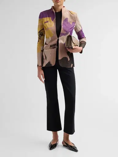 Misook Women's Floral Jacquard Knit Jacket - Charmeuse Fresh Purple | Thumbnail 2