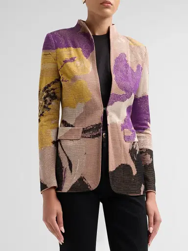 Misook Women's Floral Jacquard Knit Jacket - Charmeuse Fresh Purple | Thumbnail 4
