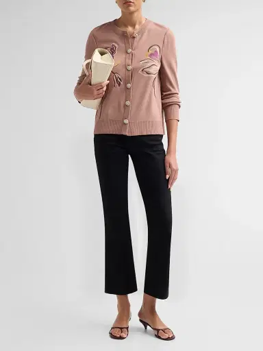 Misook Women's Floral Embroidered Knit Cardigan - Charmeuse Fresh Purple | Thumbnail 2