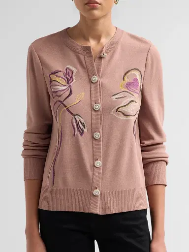 Misook Women's Floral Embroidered Knit Cardigan - Charmeuse Fresh Purple | Thumbnail 5