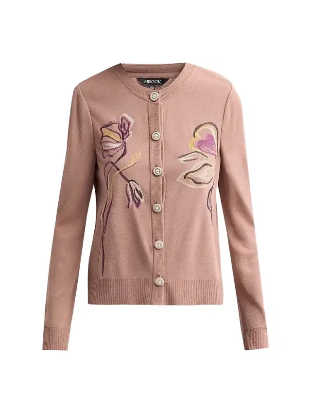 Misook Women's Floral Embroidered Knit Cardigan - Charmeuse Fresh Purple