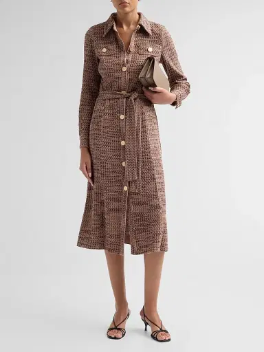 Misook Women's Tweed Knit Belted Midi Dress - Charmeuse Biscotti Black - Size XXL | Thumbnail 2