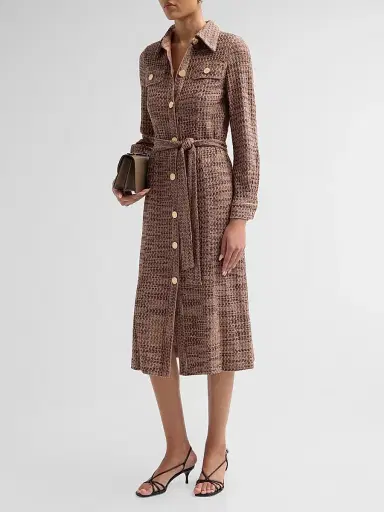 Misook Women's Tweed Knit Belted Midi Dress - Charmeuse Biscotti Black - Size XXL | Thumbnail 4