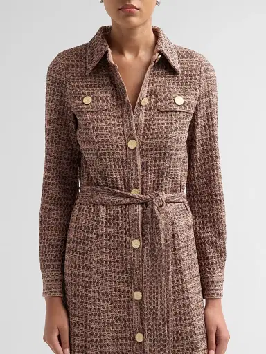 Misook Women's Tweed Knit Belted Midi Dress - Charmeuse Biscotti Black - Size XXL | Thumbnail 5