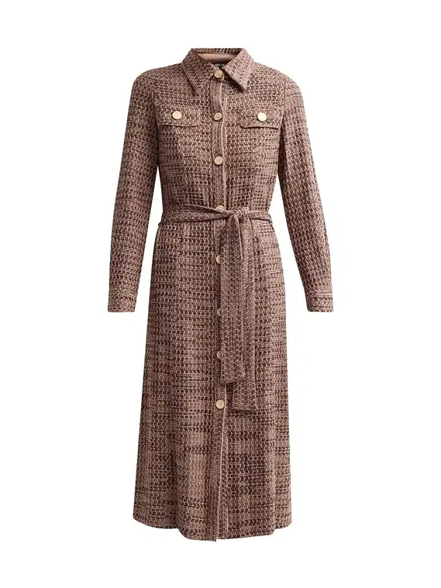 Misook Women's Tweed Knit Belted Midi Dress - Charmeuse Biscotti Black