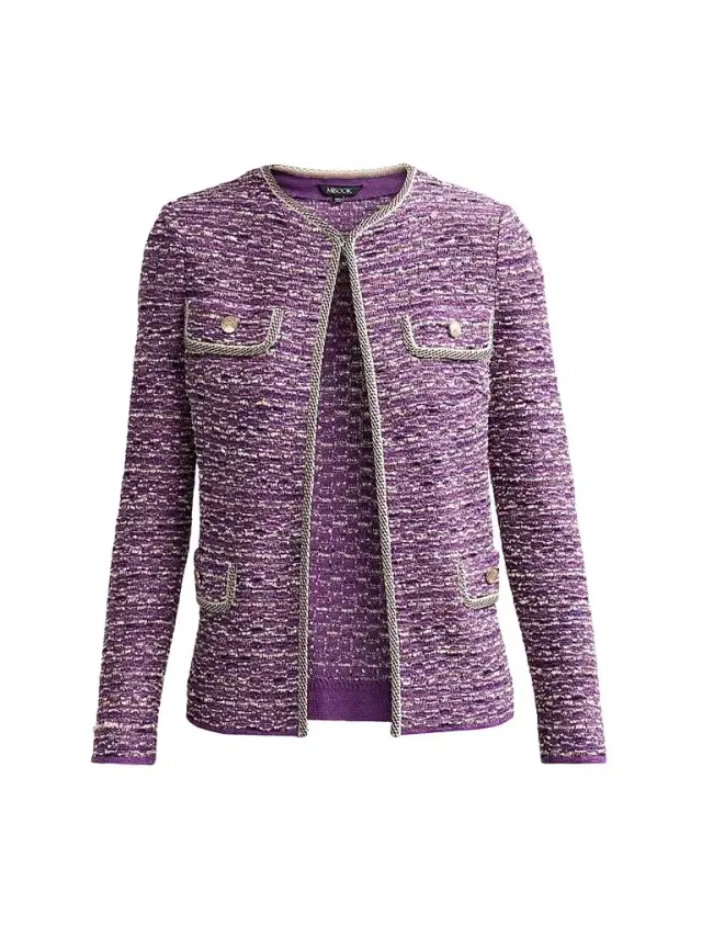 Misook Women's Eyelash Ribbon Knit Jacket - Fresh Purple Biscotti