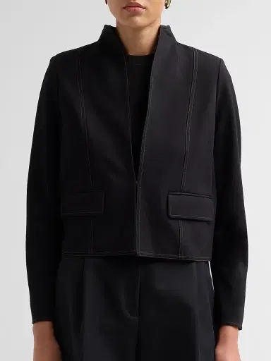 Misook Women's Ponte Contrast Stitch Jacket - Black Charmeuse | Thumbnail 5