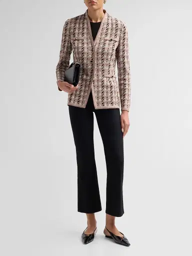 Misook Women's Houndstooth Tailored Tweed Knit Jacket - Charmeuse Biscotti Black | Thumbnail 2