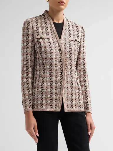 Misook Women's Houndstooth Tailored Tweed Knit Jacket - Charmeuse Biscotti Black | Thumbnail 4