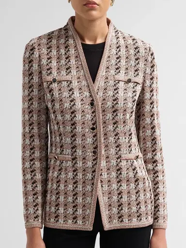 Misook Women's Houndstooth Tailored Tweed Knit Jacket - Charmeuse Biscotti Black | Thumbnail 5
