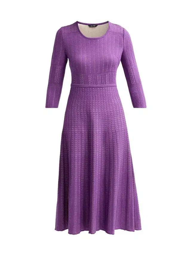 Misook Women's Multi-Stitch Soft Knit Midi Dress - Fresh Purple Biscotti