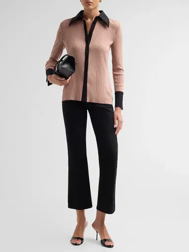 Misook Women's Mixed Media Soft Knit Shirt - Charmeuse Black | Thumbnail 2 Misook Women's Mixed Media Soft Knit Shirt - Charmeuse Black | Thumbnail 2