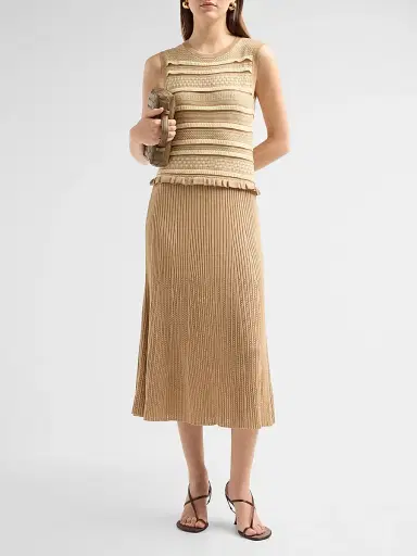 Ramy Brook Women's Annie Compact Knit Midi Dress - Camel Ivory Combo - Size XL | Thumbnail 2