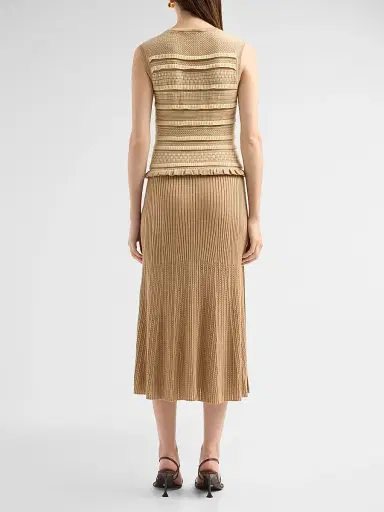 Ramy Brook Women's Annie Compact Knit Midi Dress - Camel Ivory Combo - Size XL | Thumbnail 3