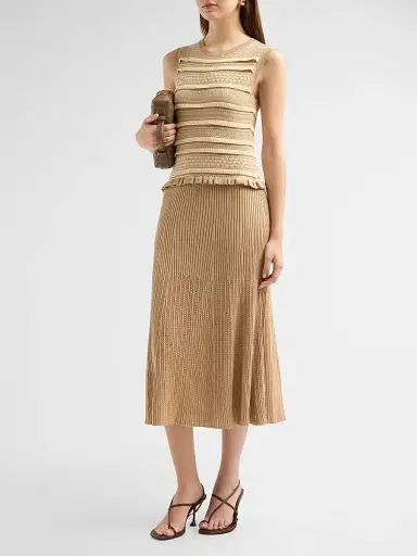 Ramy Brook Women's Annie Compact Knit Midi Dress - Camel Ivory Combo - Size XL | Thumbnail 4