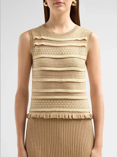 Ramy Brook Women's Annie Compact Knit Midi Dress - Camel Ivory Combo - Size XL | Thumbnail 5