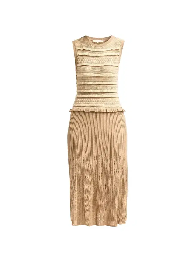 Women's Annie Compact Knit Midi Dress - Camel Ivory Combo - Size XL