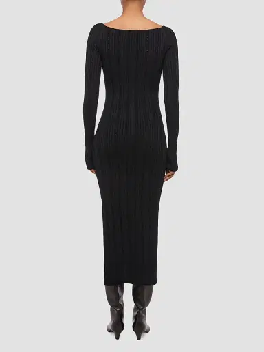 Helmut Lang Women's Ribbed Pointelle Midi Dress - Black - Size Large | Thumbnail 2