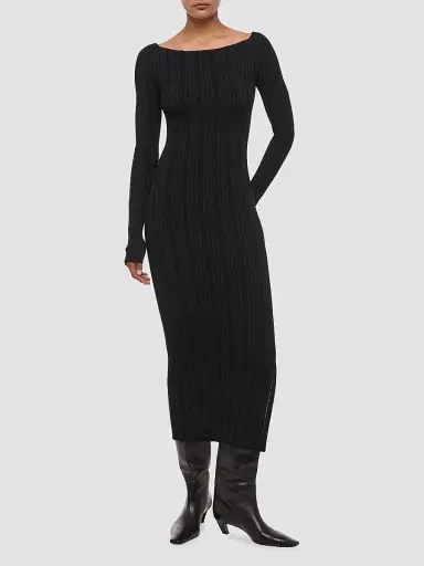 Helmut Lang Women's Ribbed Pointelle Midi Dress - Black - Size Large | Thumbnail 3