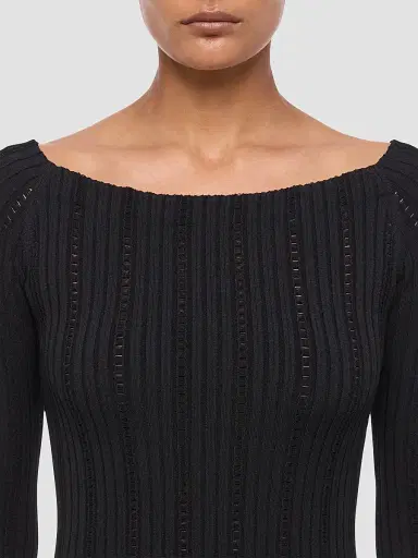 Helmut Lang Women's Ribbed Pointelle Midi Dress - Black - Size Large | Thumbnail 4