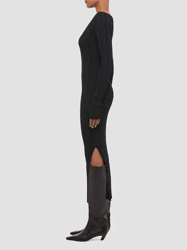 Helmut Lang Women's Ribbed Pointelle Midi Dress - Black - Size Large | Thumbnail 5