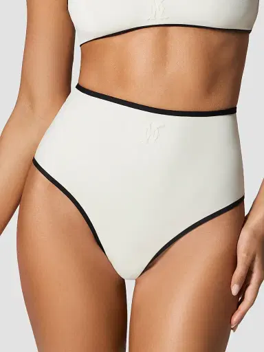 Kiki de Montparnasse Women's Contraste High-Waisted Bikini Bottom - Ecru Black | Thumbnail 2