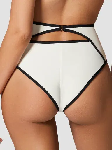 Kiki de Montparnasse Women's Contraste High-Waisted Bikini Bottom - Ecru Black | Thumbnail 3