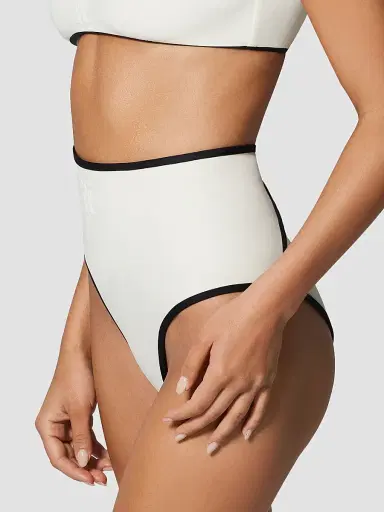Kiki de Montparnasse Women's Contraste High-Waisted Bikini Bottom - Ecru Black | Thumbnail 5