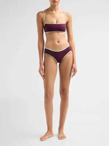 Kiki de Montparnasse Women's Contraste Straight Neck Bikini Top - Pelouse Plum | Thumbnail 2