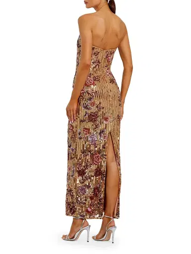 Mac Duggal Women's Petite Sequined Floral Strapless Cocktail Maxi Dress - Gold Multi Petite 2 | Thumbnail 2