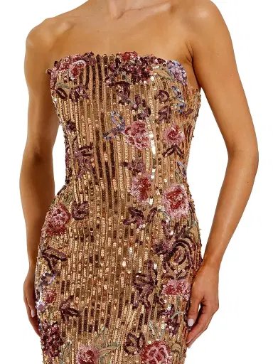 Mac Duggal Women's Petite Sequined Floral Strapless Cocktail Maxi Dress - Gold Multi Petite 2 | Thumbnail 3