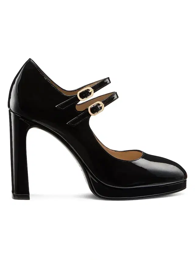 Stuart Weitzman Women's Babette 100MM Patent Leather Platform Mary Janes Pumps - Black