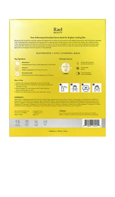 Rael Glutathione + Vitamin C Hydrogel Mask 4 Count | Thumbnail 2