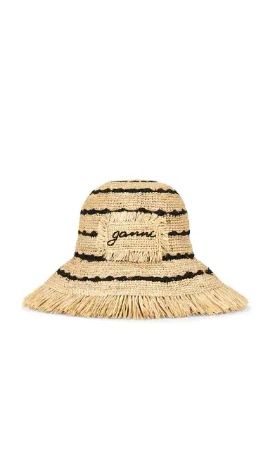 Ganni Stripe Raffia Bucket Hat | Thumbnail 1