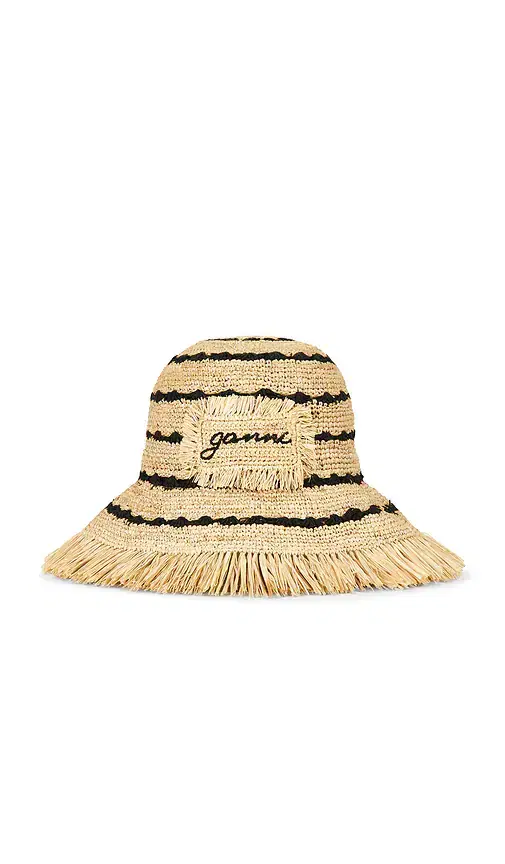 Ganni Stripe Raffia Bucket Hat