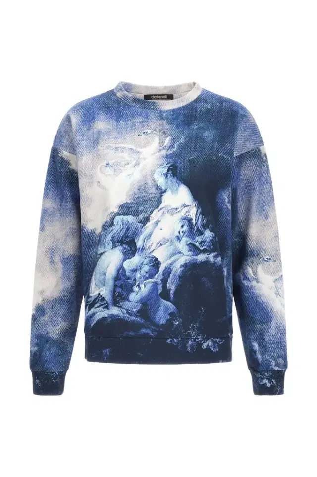 Roberto Cavalli Sweatshirt with Denim Wild Leda print