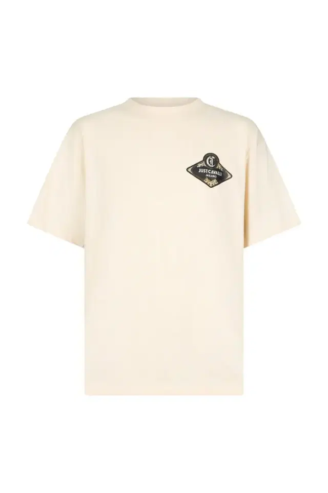 Roberto Cavalli Cream Logo Print T-Shirt