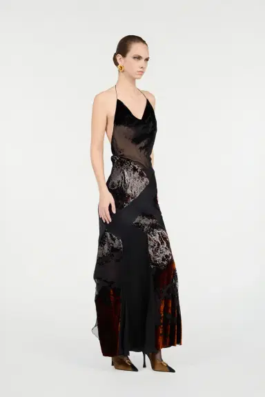 Roberto Cavalli Long Black Dress With Marine Print | Thumbnail 2