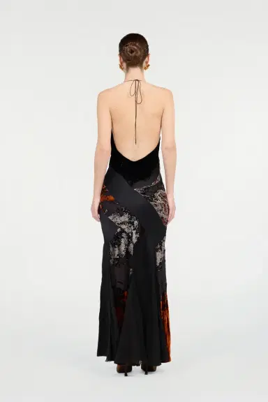 Roberto Cavalli Long Black Dress With Marine Print | Thumbnail 3