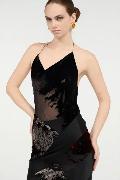 Roberto Cavalli Long Black Dress With Marine Print | Thumbnail 4