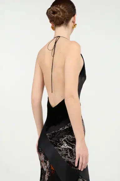 Roberto Cavalli Long Black Dress With Marine Print | Thumbnail 5